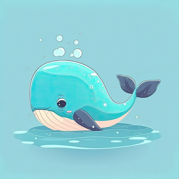 Niebieski dziecinny wieloryb na kolor tła Kolorowe ilustracji Generative AI