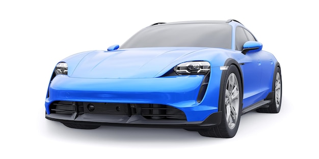 Niebieski Elektryczny Samochód Sportowy Do Renderowania 3d Na Obszarach Miejskich I Wiejskich