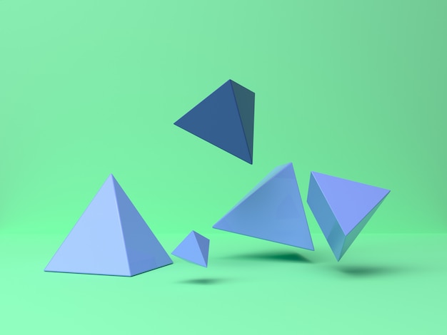 niebieski / fioletowy geometryczny kształt spada / lewitacja streszczenie minimalny zielony scena renderowania 3d