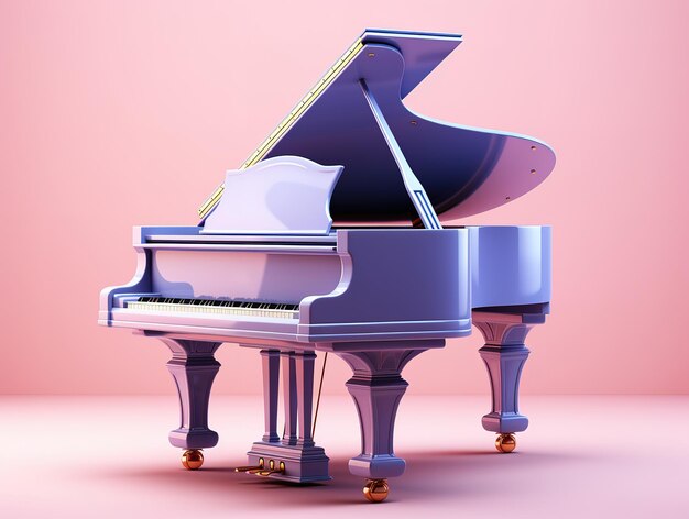 Niebieski fortepian na różowym tle ilustracja 3D Generative Ai