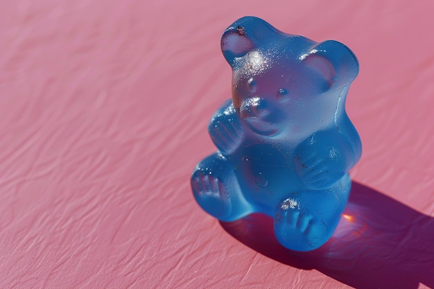 Niebieski gumowy niedźwiedź na różowym tle Koncepcja minimalizmu Kopiowanie przestrzeni