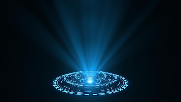 Niebieski hologram HUD interfejs okrągły Ochrona sieci danych cyfrowych przyszła technologia sieci conc