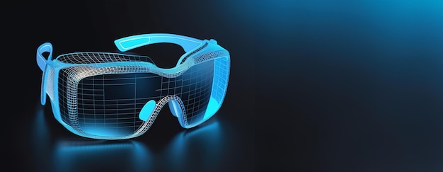 Niebieski hologram szklanego zestawu słuchawek wirtualnej rzeczywistości Future Concept Simulation ai generowany