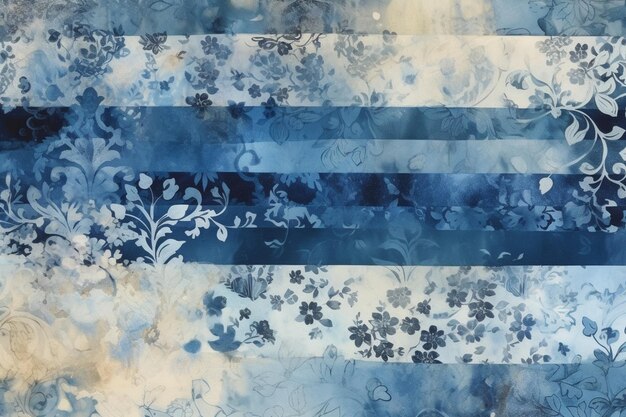 Niebieski i biały kwiatowy wzór z kwiatowym wzorem.