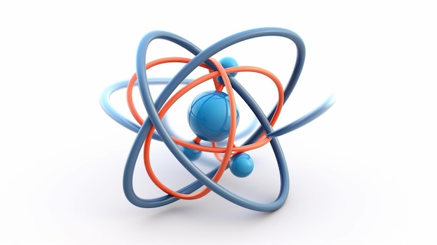 Niebieski i czerwony model atomu ze słowem atom