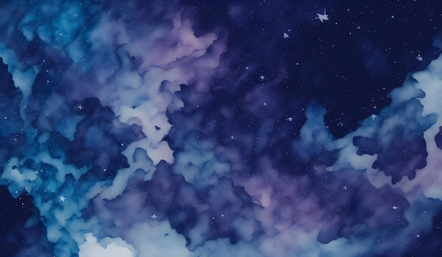 Niebieski i fioletowy gwiezdny niebo akwarel Nebula Akwarel malarstwo abstrakcyjne tła