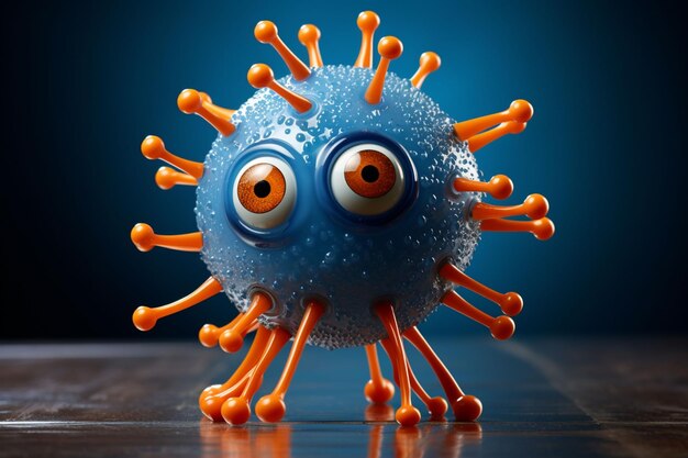 Zdjęcie niebieski i pomarańczowy wirus z dużymi oczami