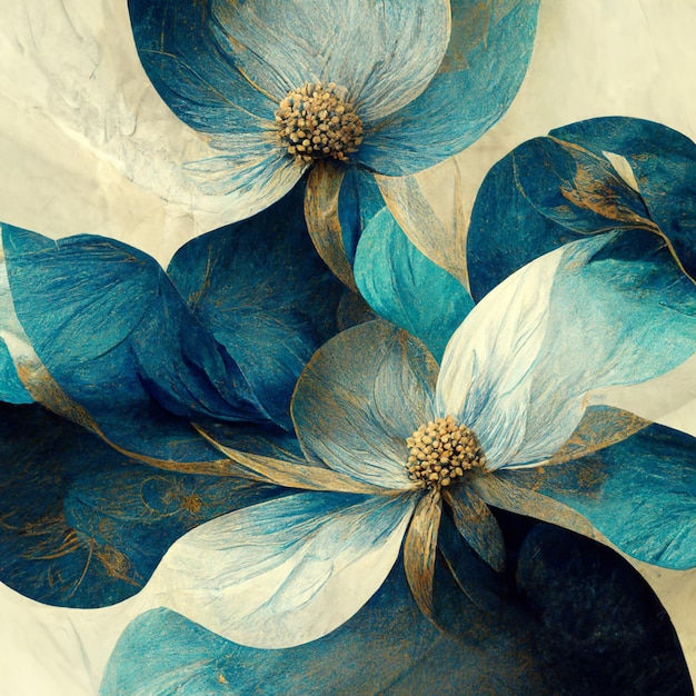 Niebieski i złoty kwiat akwarela ilustracja
