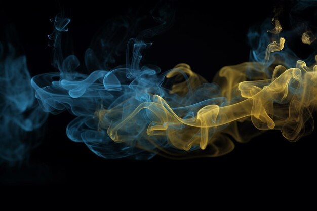 Zdjęcie niebieski i żółty dym na czarnym tle