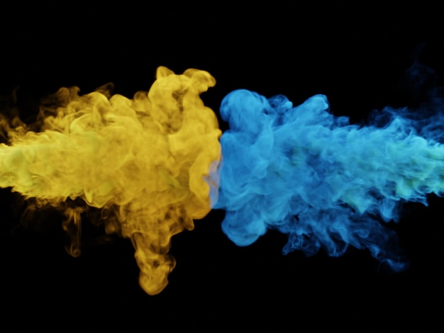 Niebieski i żółty dym renderowania 3d