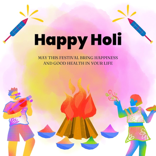 Niebieski i żółty odważny festiwal Holi Pozdrowienia Instagram Post 1