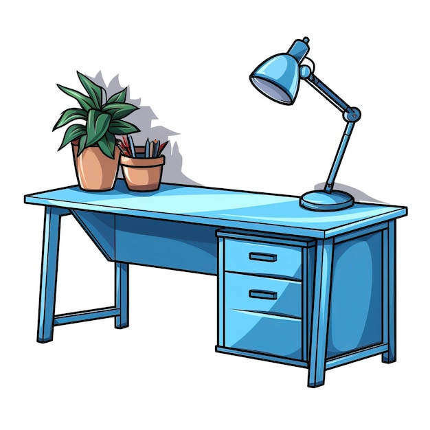 Zdjęcie niebieski kolor biuro ręcznie narysowane wektorowe białe tło izolowane