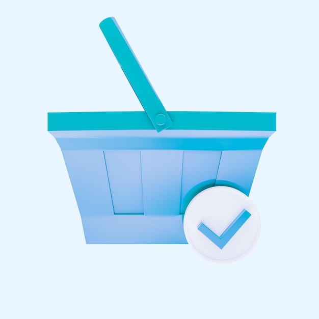 Niebieski koszyk na zakupy renderowania 3d Koncepcja rynku sklepu spożywczego zakupy online marketing cyfrowy