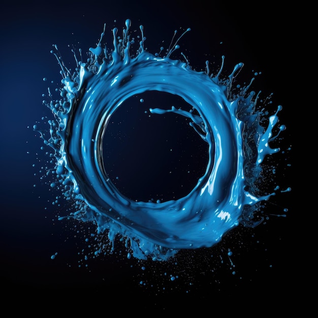 Zdjęcie niebieski krąg farby izolowany na czarnym tle