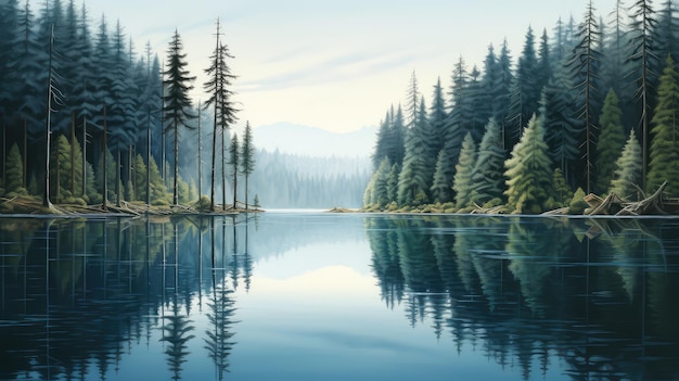 Niebieski krajobraz leśny z widokiem drzew