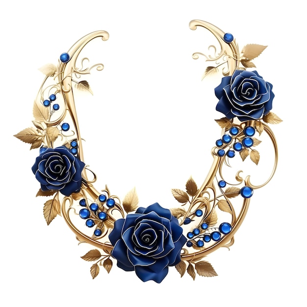 Zdjęcie niebieski kwiat dekoracyjna ozdobna ramka antyczna elegancki retro królewski luksus złoto i biel