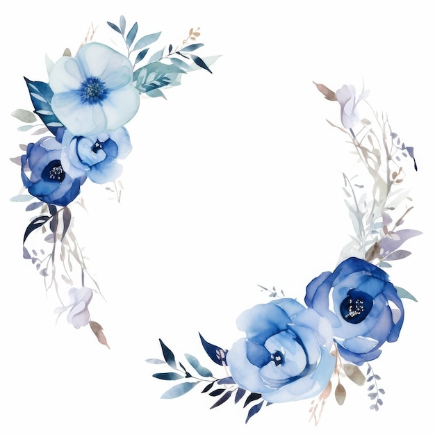 Niebieski kwiat i wieniec liści