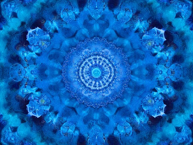 Zdjęcie niebieski kwiat mandali centrum koncentrycznego kalejdoskopu wzór projektowy