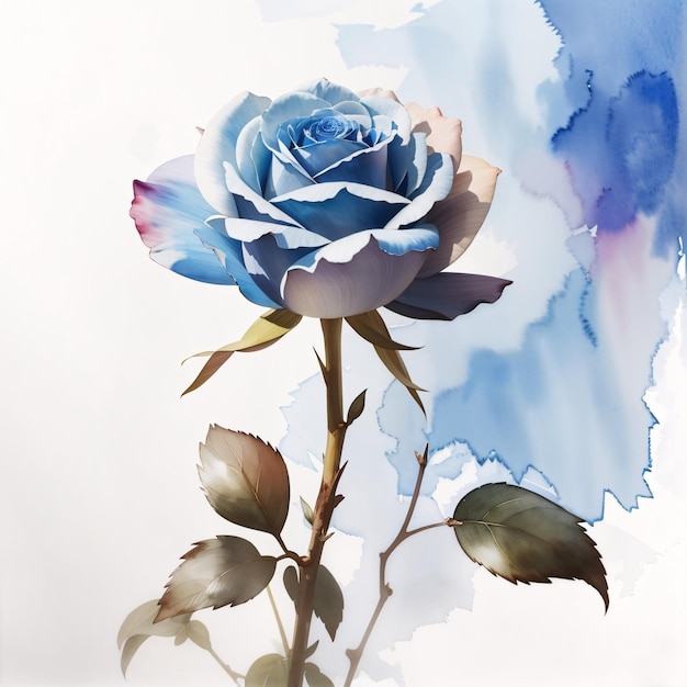 Niebieski kwiat róży tło akwarela ilustracja botaniczna sezon wiosenny