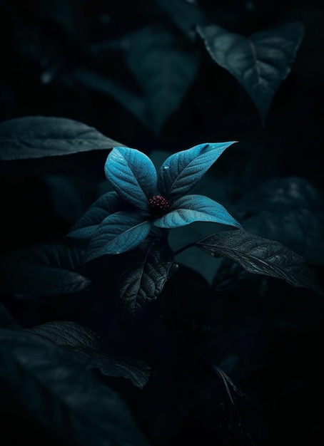 Niebieski kwiat w ciemności