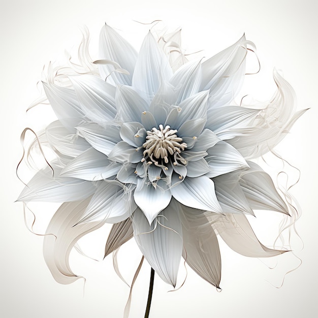 Niebieski kwiat z białymi płatkami na łodydze