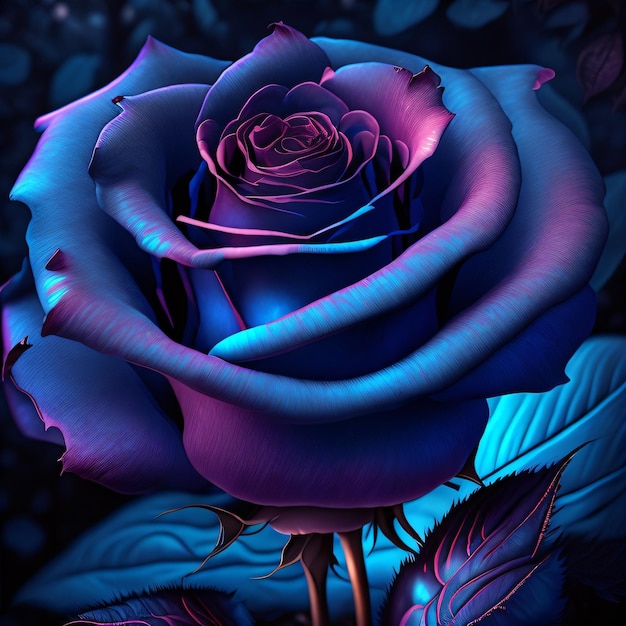 Niebieski kwiat z napisem róże