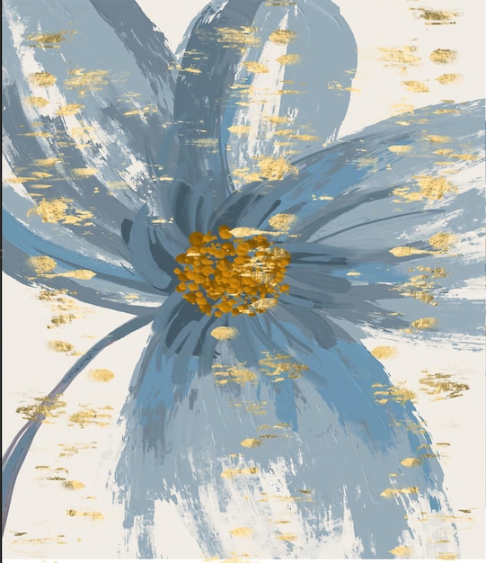 Niebieski kwiat ze złotą farbą