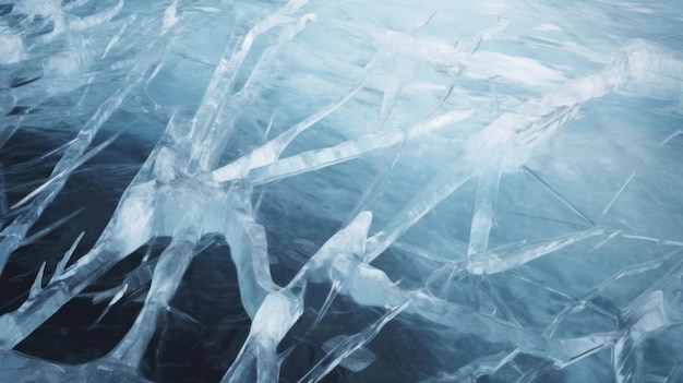 Niebieski lód Tekstura pękniętego lodu Zamrożony wzór lodu w zimie zimny zamarzanie