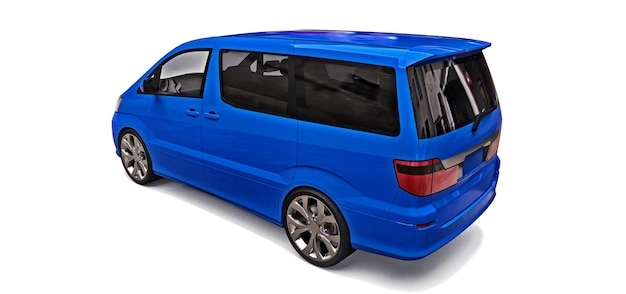Niebieski mały minivan do transportu ludzi renderowania 3d