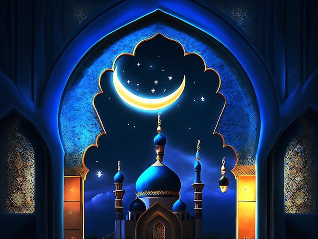 Niebieski meczet z półksiężycem w środku
