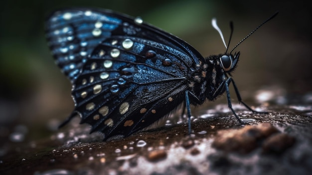 Niebieski Motyl Siedzi Na Kłodzie Z Napisem Motyl.