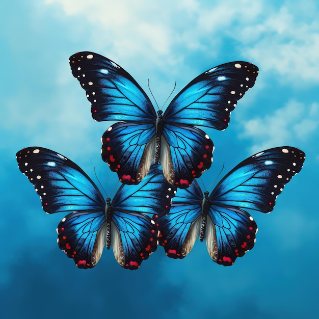 Niebieski motyl z czerwonymi kropkami na skrzydłach