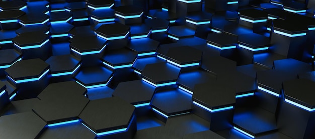 Niebieski neon uv abstrakcyjne sześciokąty tło wzór renderowania 3D - ilustracja