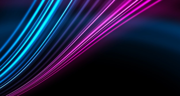 Niebieski neon z jasnymi, płynnymi liniami.