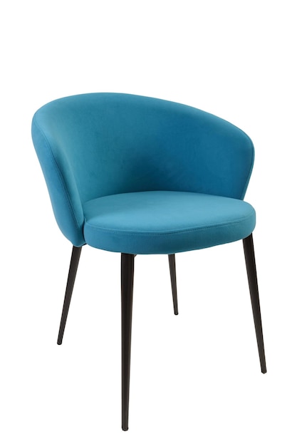 Zdjęcie niebieski nowoczesny fotel na czarnych nogach odizolowany na białym