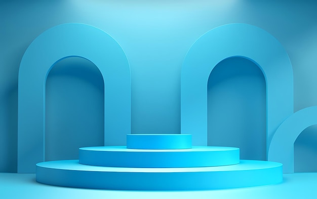 niebieski okrągły podium z okrągłym wzorem na górze