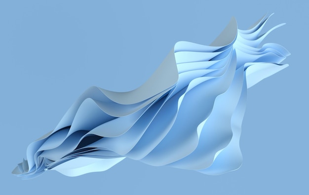 Niebieski papier lub bawełniana tkanina 3D renderowanie tła z falami i krzywymi