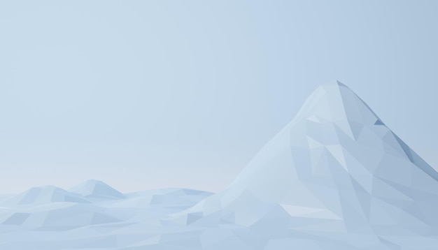 niebieski pastelowy górski low poly styl renderowania 3d. 3d niebieski lód lub zima górskie tło. 3d