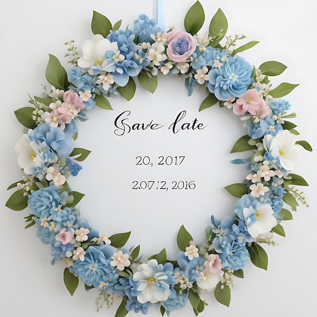 niebieski pastelowy wieniec kwiatowy Zapisz datę z akwarelową elegancją