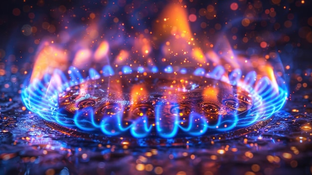 Zdjęcie niebieski płomień palnik gazowy rynek gazu ziemnego pomysł ogień na kuchence gazowej kopiować przestrzeń