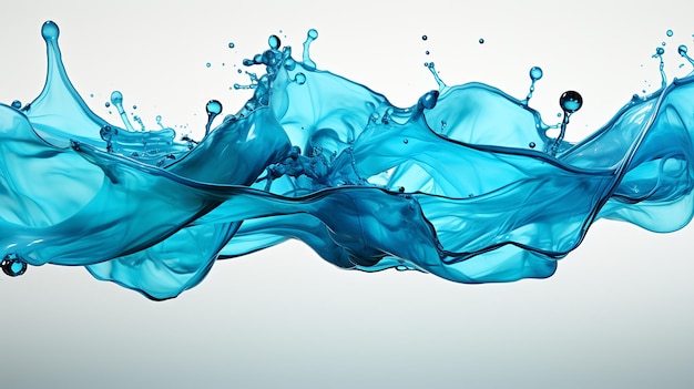 Zdjęcie niebieski plusk wody w płynie na białym tle generatywna sztuczna inteligencja