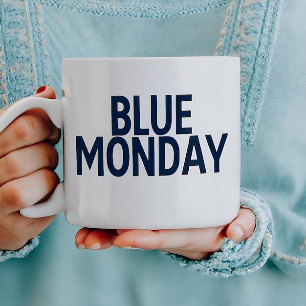 Niebieski Poniedziałek Typografia I Bule Tło Kubek Do Kawy