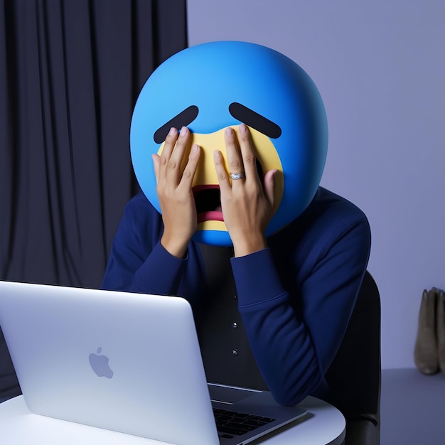 Niebieski poniedziałek zdenerwowany tło Człowiek z smutną twarzą emoji dla niebieskiego poniedziałku post