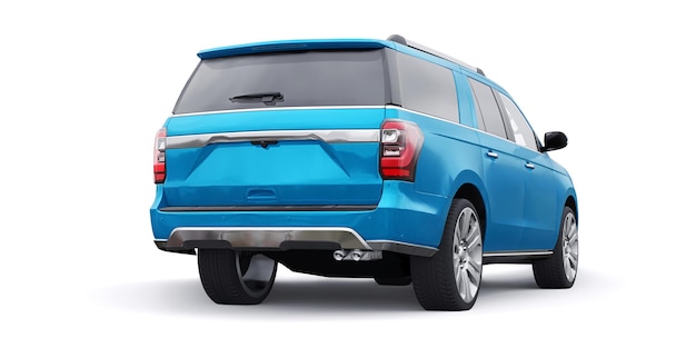 Niebieski Premium rodzinny SUV na białym tle. renderowanie 3d
