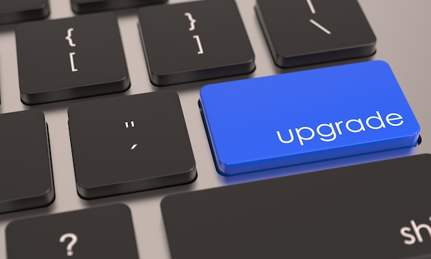 Zdjęcie niebieski przycisk klucza aktualizacji na klawiaturze komputera popraw ikonę naprawy lub aktualizacji koncepcja biura biznesowego