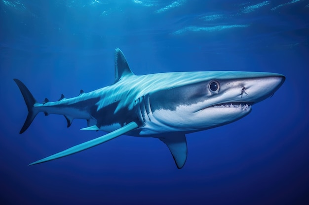 Niebieski rekin Prionace glauca w błękitnej wodzie