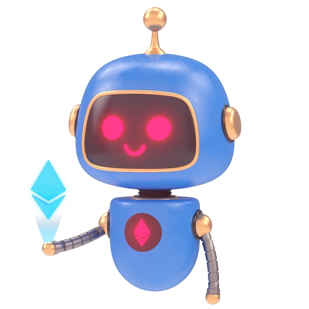 Niebieski robot z diamentowym symbolem na piersi.