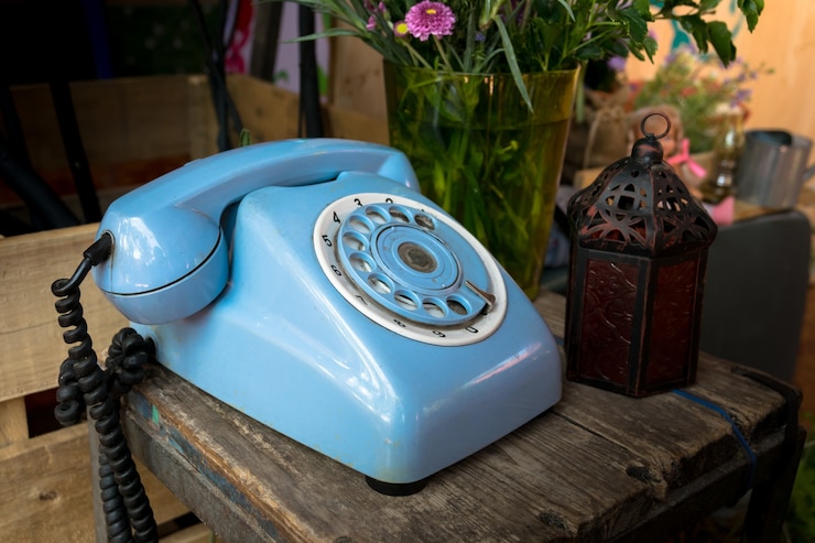 Zdjęcie niebieski rocznika telefonu