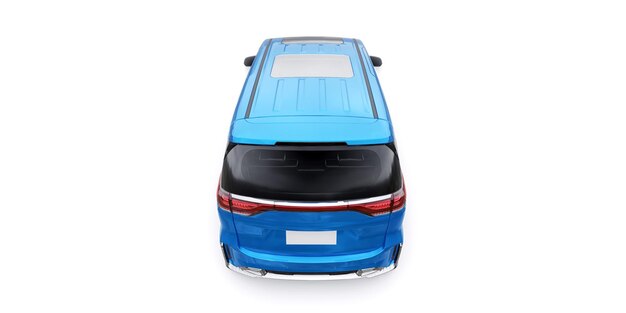 Niebieski rodzinny samochód miejski Minivan. Samochód biznesowy premium. Ilustracja 3D.