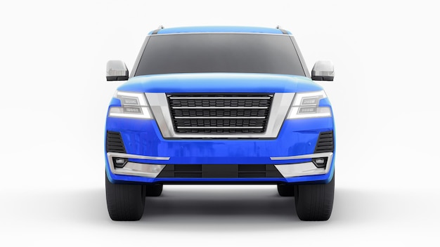 Niebieski samochód rodzinny SUV Premium na białym tle. renderowania 3D.